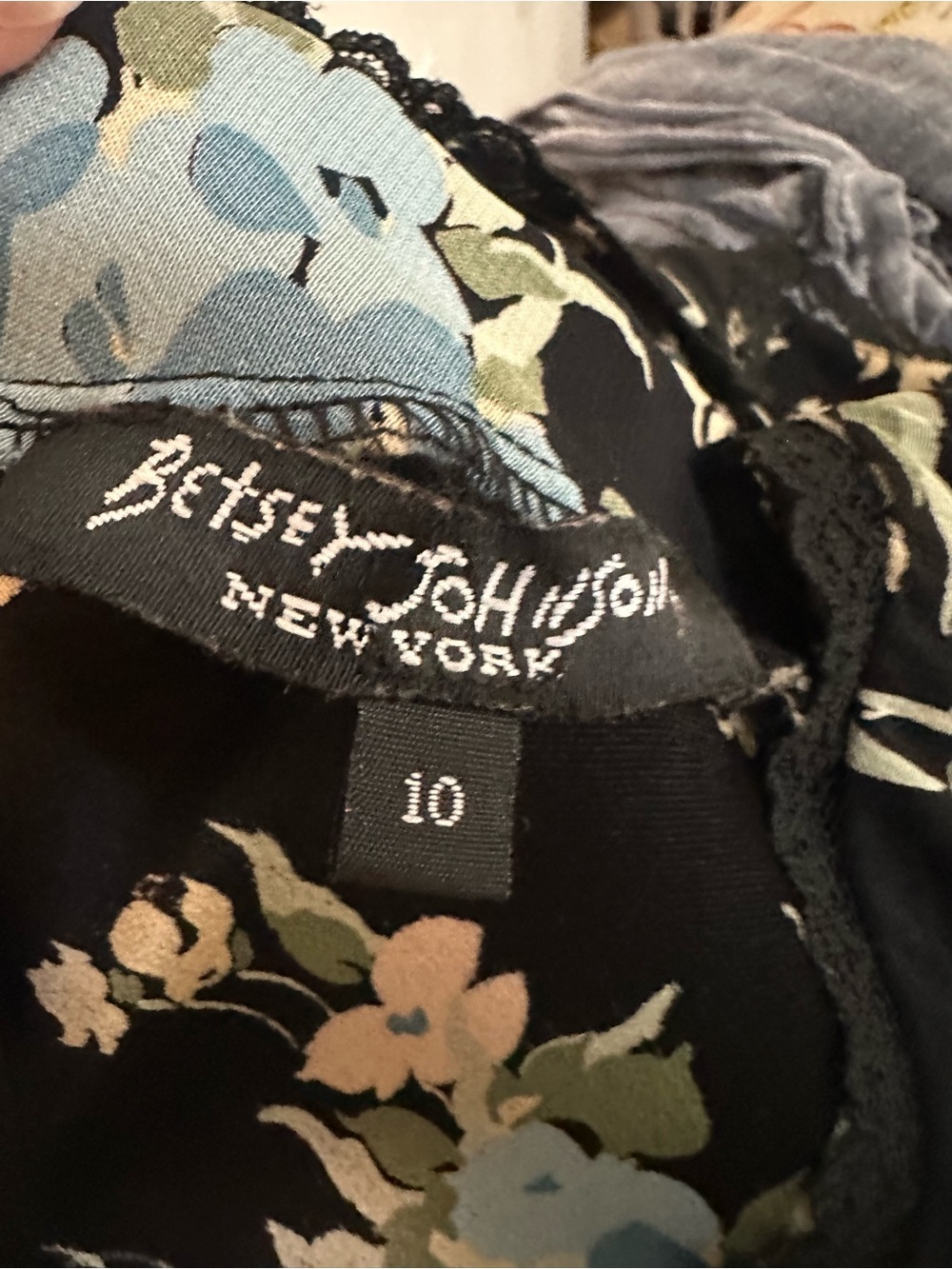 Betsey Johnson Black Slip Dress with Blue and Cream Floral Print - Picture 8 of 14